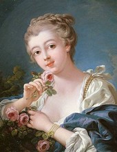 François Boucher - Jeune fille au bouquet de roses