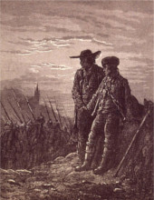 Gustave Doré - Paysage d'Alsace avec deux émigrants alsaciens et troupes allemandes