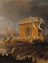 Jean-Jacques Champin - Fête de la Fraternité à l'arc de triomphe de l'Etoile : défilé après la distribution des drapeaux, le soir du 20 avril 1848