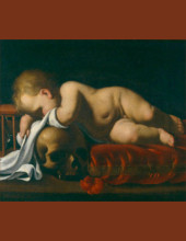 Luigi Miradori - Putto endormi sur un crâne, ou Vanité