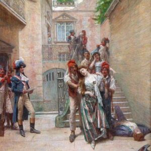 Adrien Moreau - Une arrestation sous la Terreur, huile sur toile (fin du XIXe siècle)