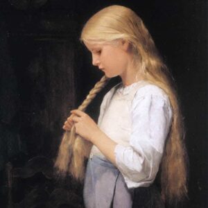 Albert Anker - Fille se tressant les cheveux (1887)