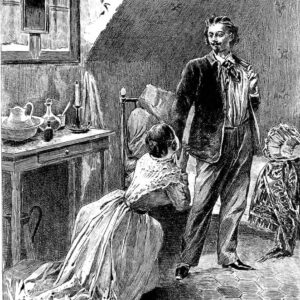 Alcide Théophile Robaudi - illustration pour la nouvelle d'Honoré de Balzac, Un prince de la Bohème : "Elle est tombée à genoux et a embrassé la main de son amant sans pitié" (1899)