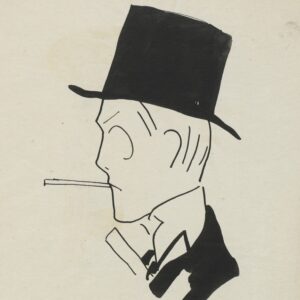 André Brûlé, premier interprète d'Arsène Lupin dans cette pièce - caricature par Charles Gir