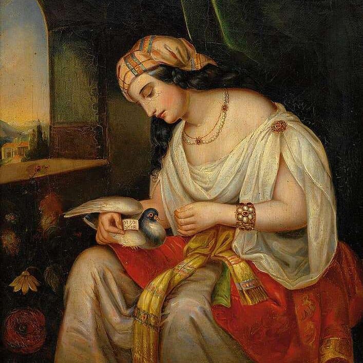 Anonyme, Jeune femme avec un pigeon