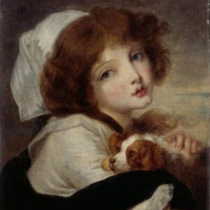 Attribué à Jean-Baptiste Greuze, Portrait de fillette au petit chien