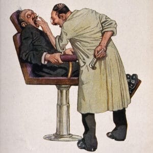 Carl Josef - Un dentiste examine les dents d'un patient nerveux (vers 1930)