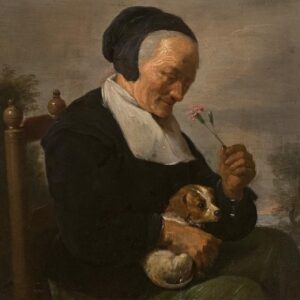 David Ryckaert - Vieille femme sentant un œillet, Allégorie de l'odorat (XVIIe siècle)