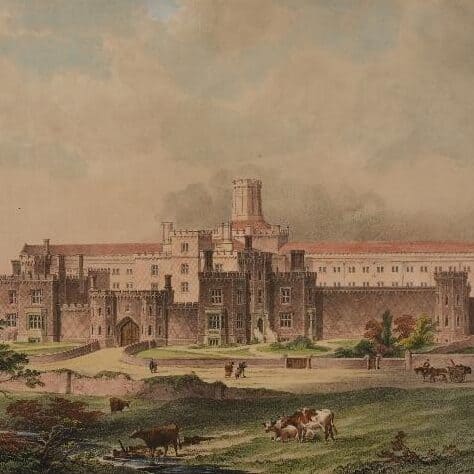 Détail de la façade de la prison de Reading en 1844
