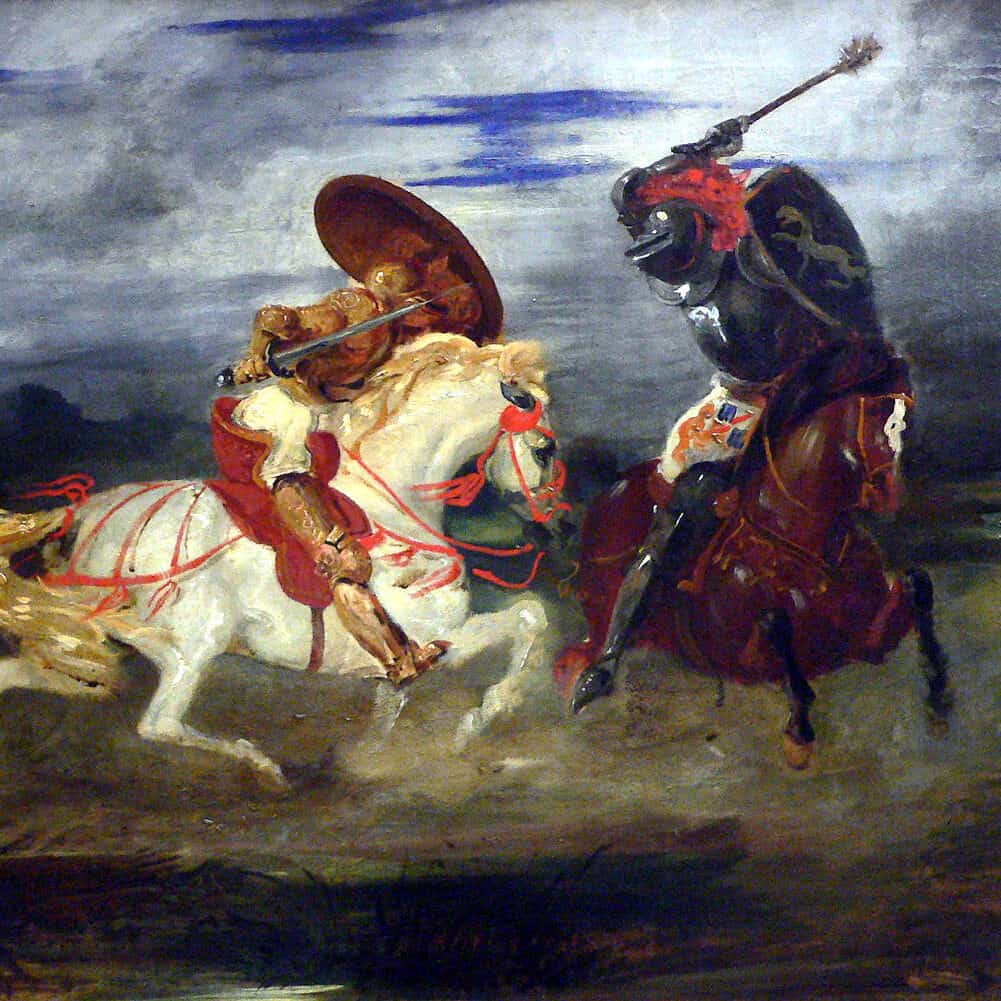 Eugène Delacroix - Combat de chevaliers dans la campagne (1824)