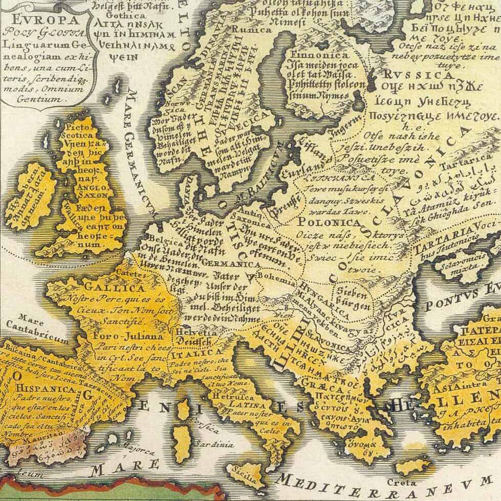 Europa polyglotta, carte linguistique d’Europe (XVIIIe siècle)
