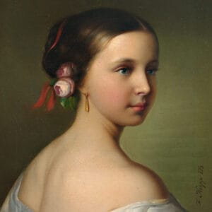 Friedrich Krepp - Portrait d'une jeune femme avec des roses dans les cheveux (1853)