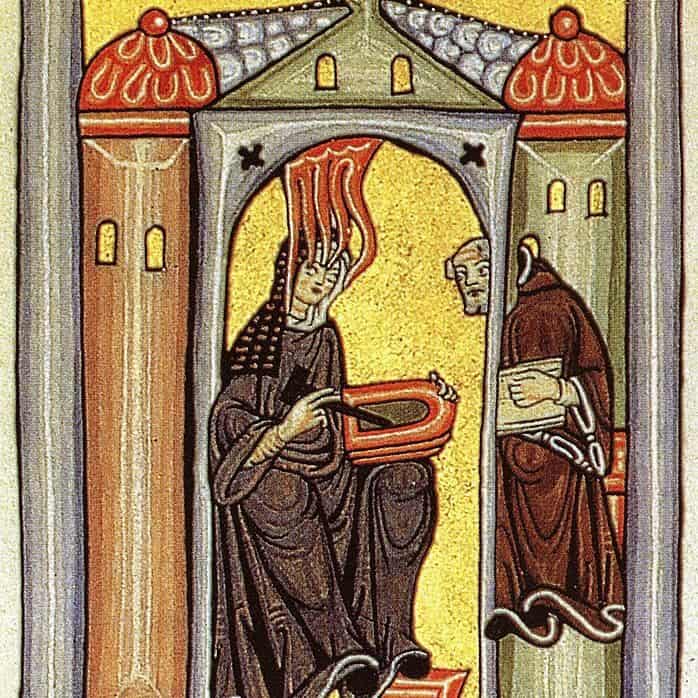 Hildegarde recevant l’inspiration divine, manuscrit médiéval