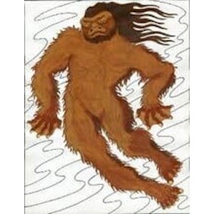 Homo erectus nageant, par Robert Dumont. Dessin publié dans la revue Bipédia, dirigée par François de Sarre. Avec l'aimable autorisation de MM. Dumont et de Sarre.