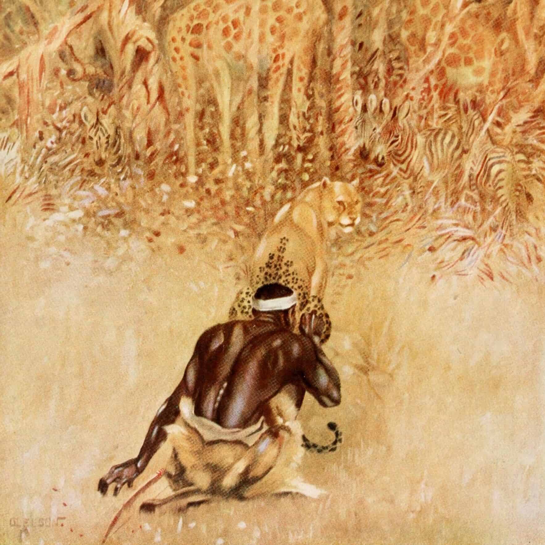 Illustration du Léopard et ses taches, extraite de l'éd. 1912 des Histoires comme ça de Rudyard Kipling