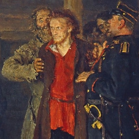 Ilya Repin - Arrestation d'un propagandiste (1892), Détail