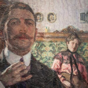 Izsák Perlmutter, Autoportrait, ajustant sa cravate (1905)