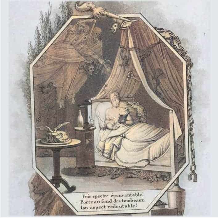 Frontispice de J.-P. R. Cuisin, Les Ombres sanglantes (édition Lepetit, 1820) - colorisé