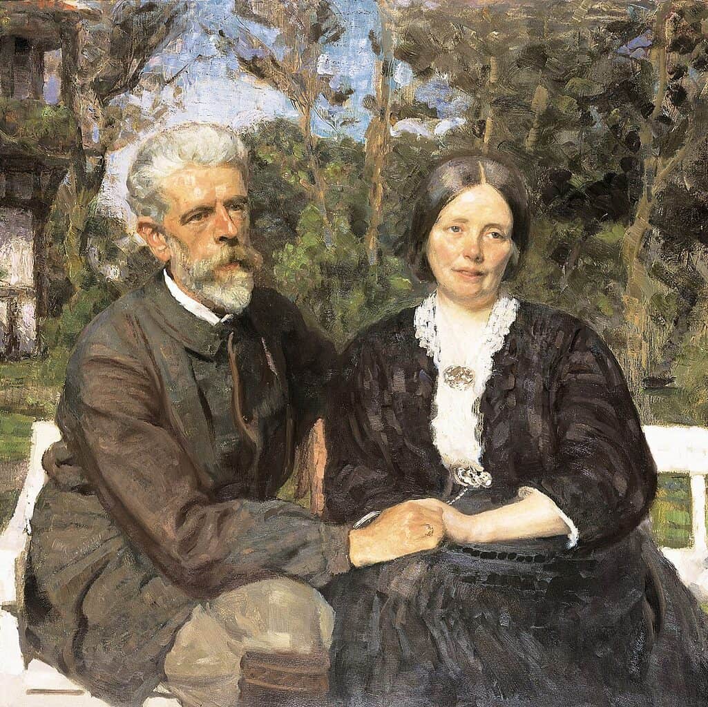 Julius Paulsen - Double portrait, Frederikke and Laurits Tuxen in the garden at Skagen (1907)
