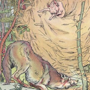 L. Leslie Brooke - Le loup renverse la maison de paille dans une adaptation du conte de fées Trois petits cochons (1904)
