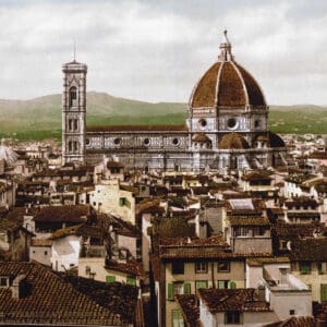 La vue panoramique sur la cathédrale depuis le palais Vecchio Florence Italie (1980)