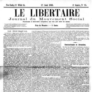 Une du Libertaire, Journal du mouvement social (fondé par Joseph Déjacque), New-York, n° 25, 17 août 1860