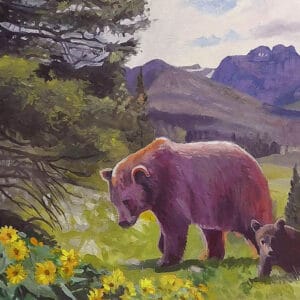 Grizzly bear and cubs, par Gerry Miles