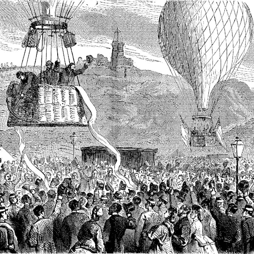 Louis Figuier, Départ en ballon, dans Paris assiégé, de Gambetta qui va chercher de l’aide dans les provinces françaises (1891)