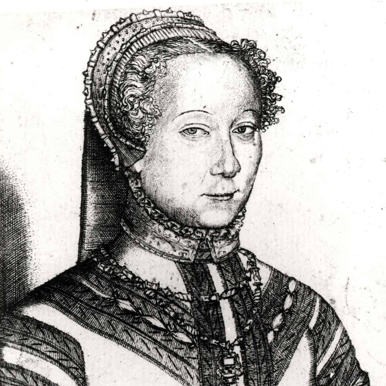 Louise Labé, portrait gravé par Pierre Woeiriot (1555), BNF