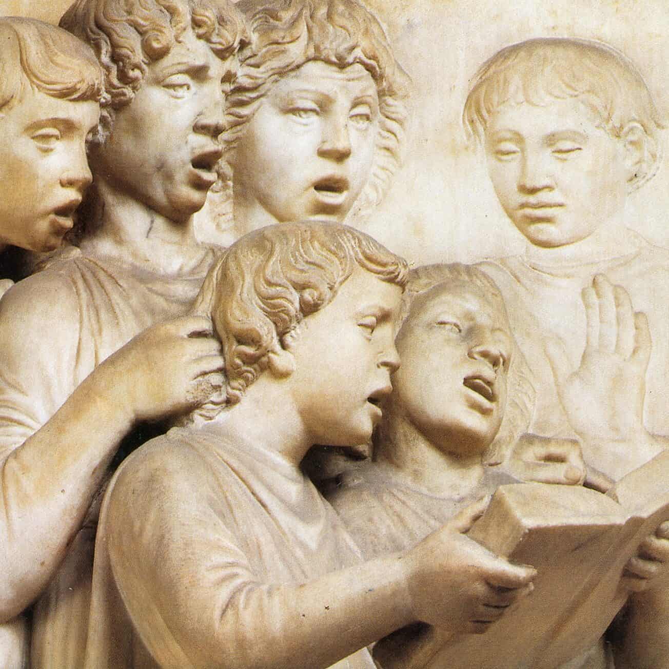 Luca della Robbia - Choeur d'enfants, Cantores et pueri. Panneau de la cantoria (tribune des chantres) de la cathédrale de Florence. Musée de l'Œuvre du Dôme (en italien : l'Opera del duomo)