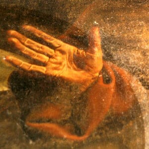 Main - détail du tableau de la Tentation de Saint Antoine par Mathieu Frédeau, Notre-Dame de Marceille