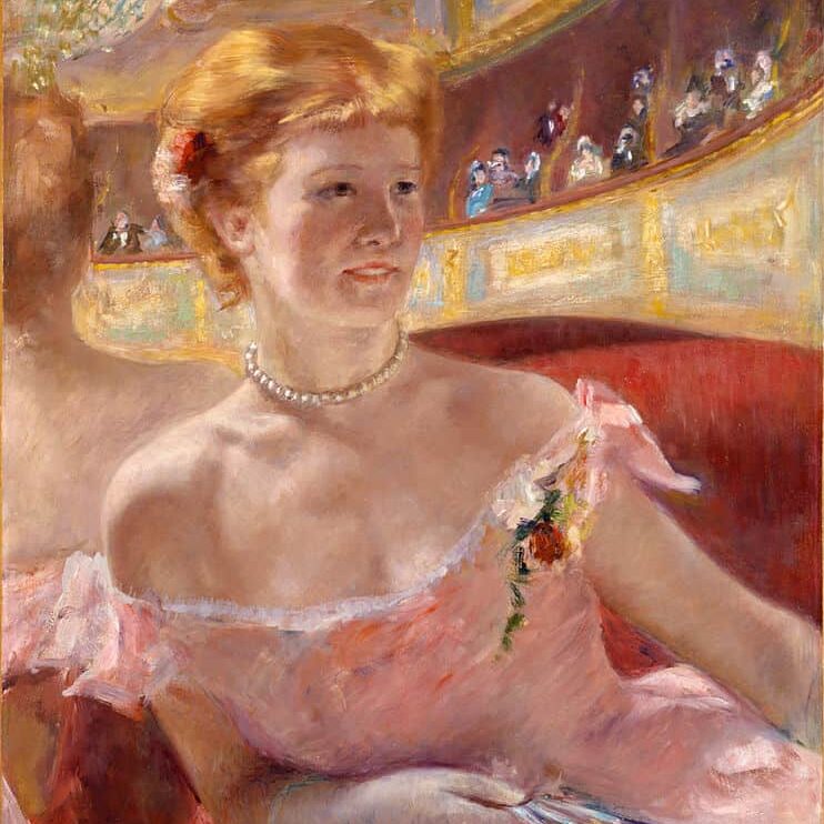 Mary Stevenson Cassatt, Woman with a Pearl Necklace in a Loge (1879)