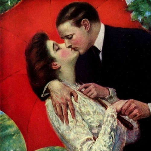 Clarence Underwood, Kissing Under a red Umbrella (1906)