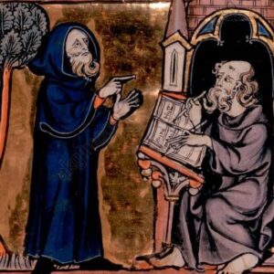 Merlin dictant un poème à l’historien Blaise46 (Enluminure d’un manuscrit français du xiiie siècle)
