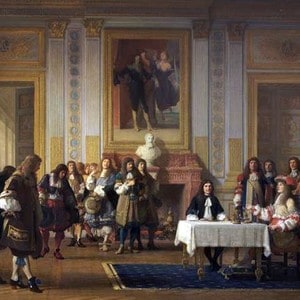 Moliere recu par Louis XIV