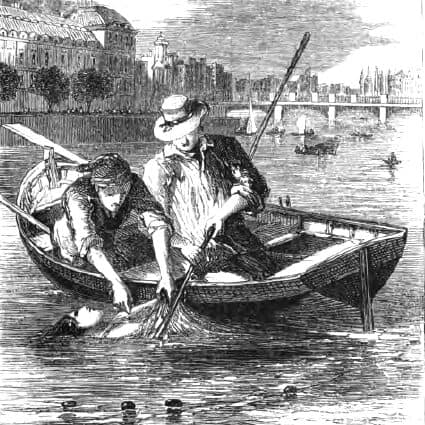 Marie Roget retrouvée dans la Seine. Illustration de 1852.