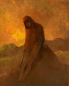 Odilon Redon, Figure en rouge assise sur un rocher
