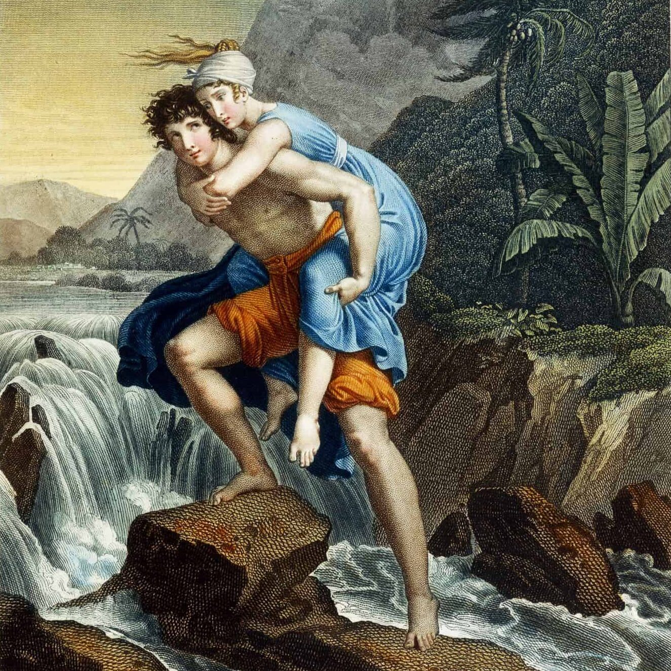 Paul et Virginie, Passage du torrent - dessiné par Anne-Louis Girodet