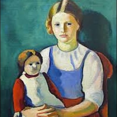 August Macke (1187-1914), Fille blonde avec poupée, 1910