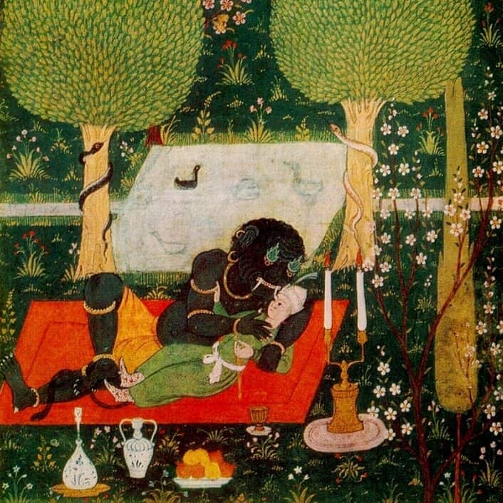 Peinture islamique - Le Mahan dans le jardin enchanté. Le Khamse de Nizami. Boukhara (ancienne Perse), 1648