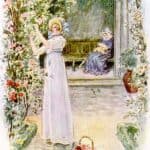 Pendant que Fanny coupait les roses - Charles Edmund Brock, illustration du chap. 7 de Jane Austen, Le Parc de Mansfield (1908)