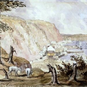 Philip John Bainbridge, Le Cap Diamant, la pointe Lévis et la Citadelle de Québec depuis l’Anse-aux-Foulons (ca. 1838)