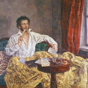 Portrait du poète russe Alexandre Pouchkine à sa table de travail, par Piotr Kontchalovski