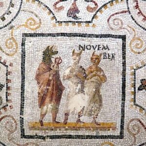 Novembre, fragment d'une mosaïque avec les mois de l'année, en commençant par le premier mois romain, mars. Première moitié du troisième siècle, Musée archéologique de Sousse.