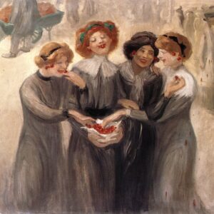 Theophile Steinlen, quatre femmes avec un panier de cerises