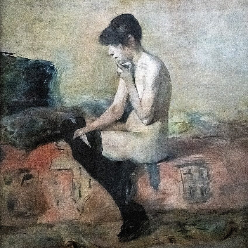 Toulouse-Lautre, Etude de nu. Femme assise sur un divan