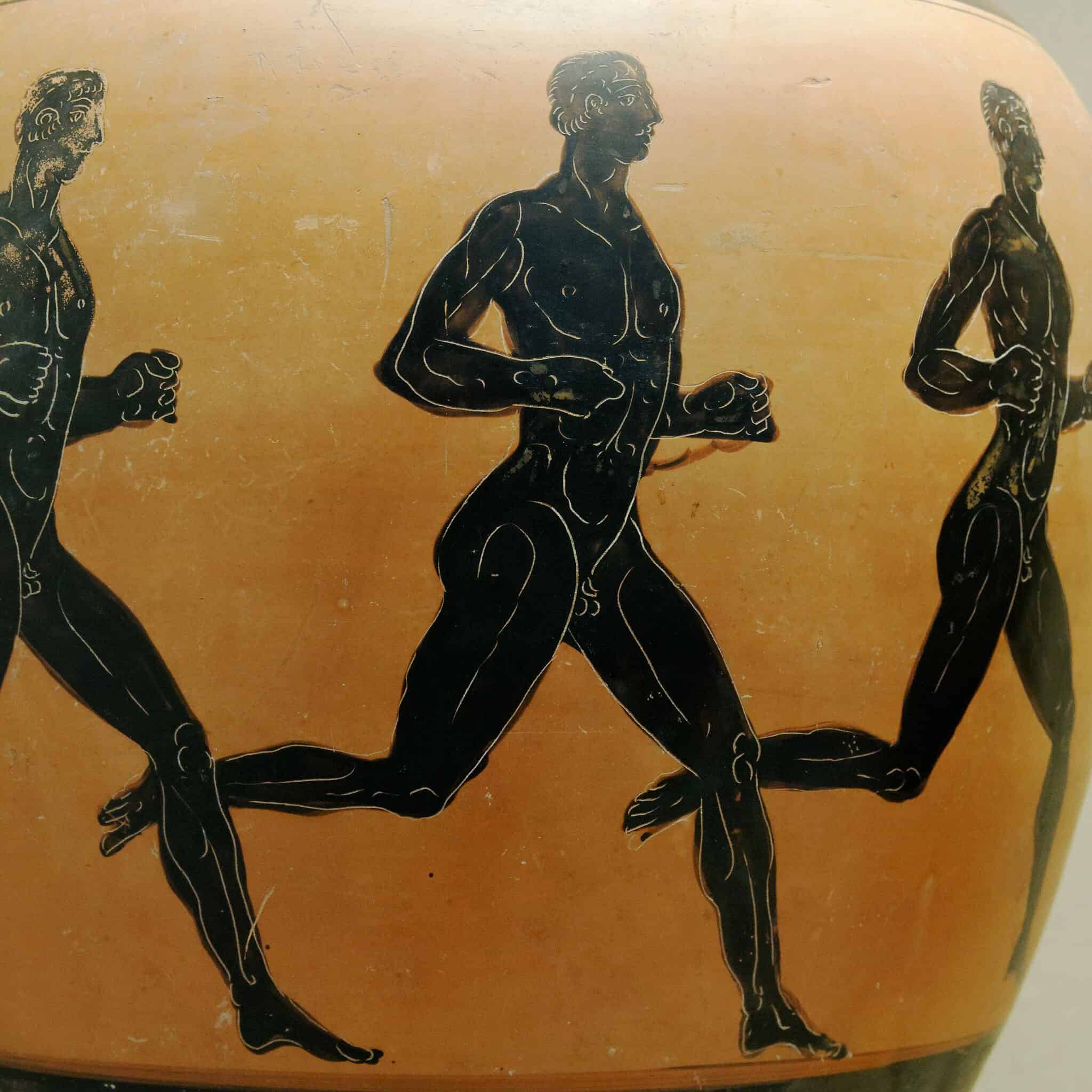 Trois coureurs, Face B d'une amphore panathénaïque à figures noires (entre 333 et 332 avant JC)
