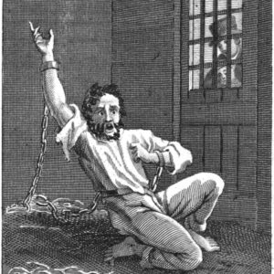 Un lunatique dans un asile d'aliénés (gravure de 1828)