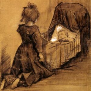 Vincent Van Gogh - Fillette agenouillée près d'un berceau (1883)