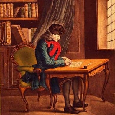 Voltaire à sa table de travail
